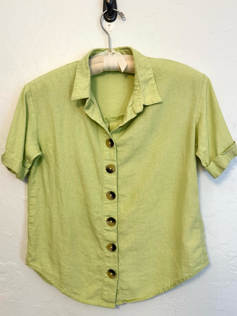 AND Lime Green Button-Down Women's Shirt Linen Small
